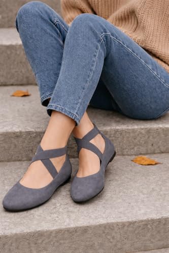Image of EMMA NEW YORK Ankle Strap Flats for Women, Women Flat Ballerina Shoes, Women's Ballet Flats with Strap