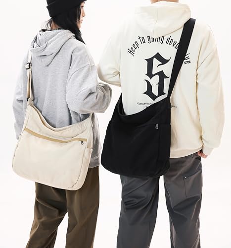Image of Cotton Tote Handbag Women Canvas Crossbody Beach Bag Hobo Shoulder Tote Bag with 3 External Pocket,Zipper Closure