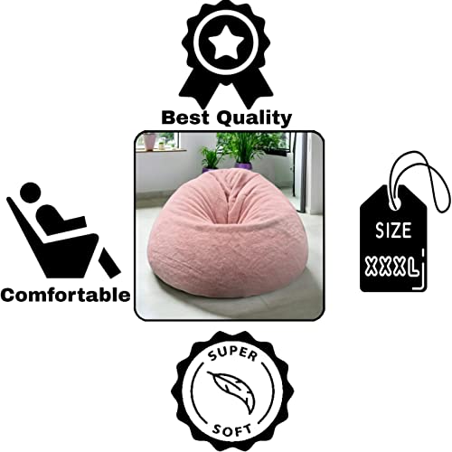 Image of New Beige Design Furry, Bean Bags with Beans Filled, Chair. Premium and Luxurious Fur Bean Bag with thermocol Balls XXXL (Beige)