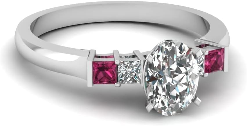 Choose Your Gemstone Aligned Grid Ring Sterling Silver Oval Shape Side Stone Engagement Rings Affordable for Your Girlfriend, Wife, Partner Wedding US Size 4 to 12