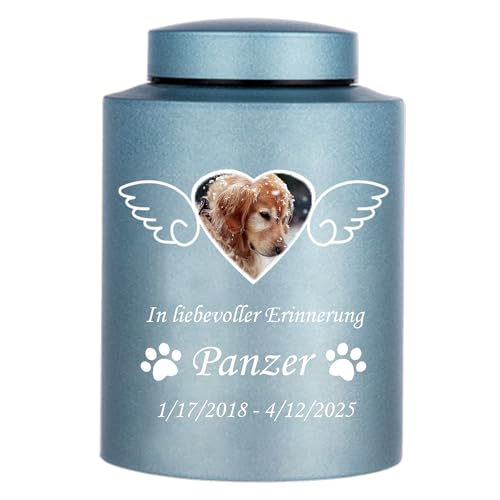 Custom Urns for Dogs Cats Ashes Personalized Pet Urn with Name and Photo for Pet Memorial Keepsake Pet Cremation Memorial Urn for Loss of Dog Cats Engraved Pet Funeral Urns (Wings)