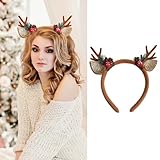 Cerchietto per capelli con corna di cervo marrone, con corna di renna, funghi, rami di pino, cerchio, orecchie di cervo, accessori per capelli, per Natale, Halloween, feste di trucco (1 pezzo)