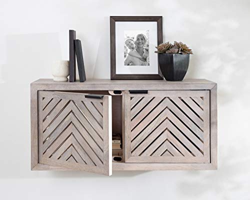 Kate and Laurel Mezzeta Decorative Coastal 2-Door Wall Cabinet, 30 x 10 x 14, Whitewash, Decorative Modern Storage Cabinet with Doors