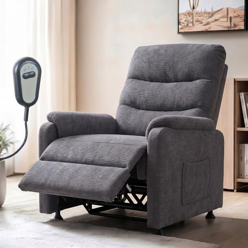 Image of DROGO Serenza Electric Motorised Recliner Sofa Chair 1 Seater for Home with Remote Control, Premium Mesh, Side Pocket, Padded Body, Cushion Armrest & Sturdy Footrest, 1Yr Warranty (Dark Grey)