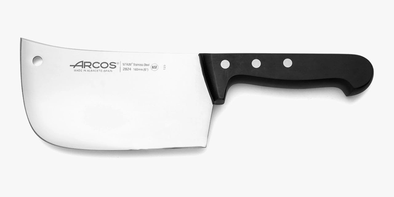 Arcos Hackmesser für Knochen und Fleisch 160 mm - Rechteckiges Design aus Edelstahl, Griff aus Polyoxymethylen - Schwarz, Serie Universal