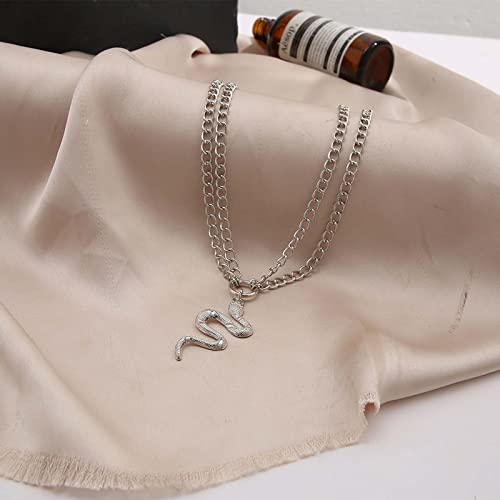 Zeshimb Punk Snake Pendant Necklace Vintage Layered Snake Choker Necklace Chain Silver Snake Necklace Gothic Snake Animal Necklace Jewelry For Women And Girls #TOP3
