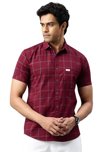 Image of Majestic Man Men Comfort Slim Fit Checked Pure Cotton Half Sleeve Casual Shirt