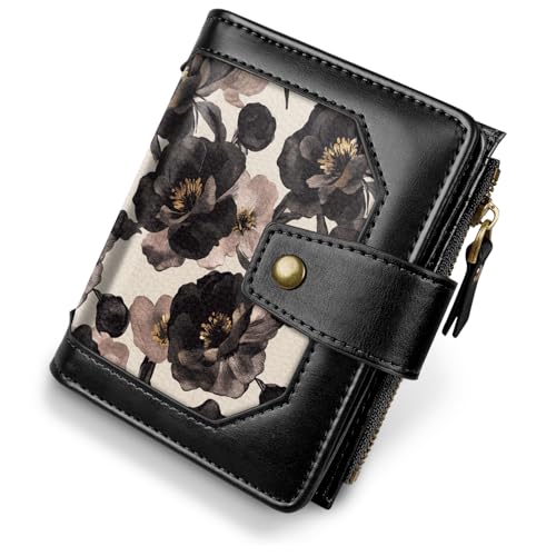 Image of Women Wallet Small Credit Card Holder RFID Blocking Leather Wallets Bifold Cards Case Ladies Purse with Zipper, Champagne Rose