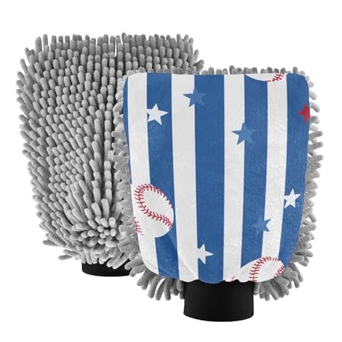 ZRWLUCKY Auto-Waschhandschuhe, Mikrofaser, kratzfrei, für Autos, dunkelblau, Baseball
