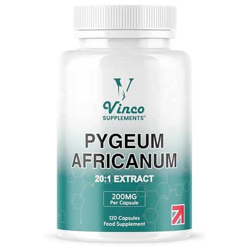 Vinco Pygeum Africanum 4 000mg Equivalent - 200mg of 20:1 Extract - 120 High Strength Capsules - 13% phytosterols - Prostrate Health Supplement - Non-GMO & Gluten Free Made in UK
