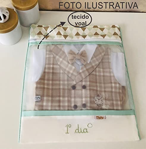 Saquinho de Maternidade Organizador 4 Peças Com Zíper e Tule Urso Oca