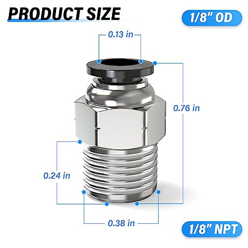 Image of TAILONZ 1 /8 inch Tube OD x 1 /8 inch NPT Male Straight Push to Connect Fitting 2pcs