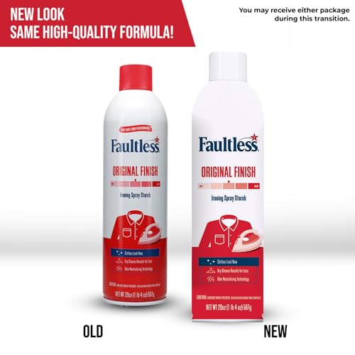 Image of Faultless Heavy & Original Ironing Spray Starch 567g (Pack of 2), Gives Stiff and Crisp Finish, Wrinkle-Free, Dry Cleaner Results at Home, Odor-Neutralizing, Easy Iron Aid, Imported from USA