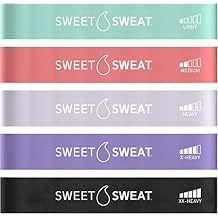 Sweet Sweat Mini Loop Resistance Bands - Set of 5 | Exercise Hip Booty Bands for Squats, Lunges, Physical Therapy, Yoga, Pilates, Rehab & Home or Gym Workouts