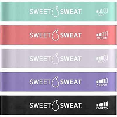 Sweet Sweat Mini Loop Resistance Bands - Set of 5 | Exercise Hip Booty Bands for Squats, Lunges, Physical Therapy, Yoga, Pilates, Rehab & Home or Gym Workouts