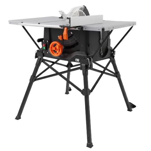 10-Inch Portable Table Saw with Folding Stand, 0-45° Bevel Cut, 15A 5000RPM, Adjustable Blade Height, Multifunctional Benchtop Wood Saw for DIY & Woodworking