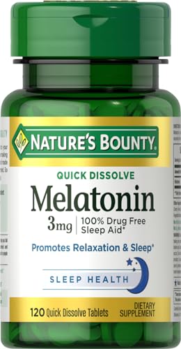 Natures Bounty Melatonin Promotes Relaxation & Sleep 100% Drug Free Sleep Aid 3 mg 120 Quick Dissolve Tablets