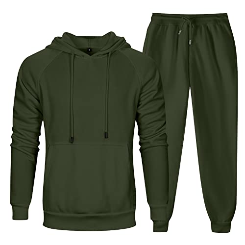 Men's Tracksuits,2 Piece Athletic Hoodie Tracksuit Set Activewear Solid Sweatshirt Sweatpant Sports Set For Men Sweatsuit(Ab#Army Green,Xx-Large) #TOP1