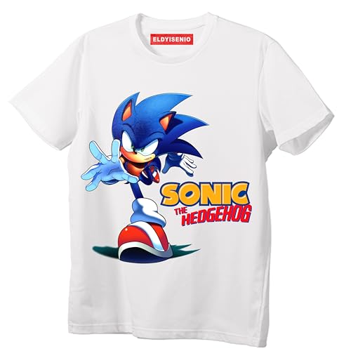 EL-DYI CLOTHING Sonic The Hedgehog | Online Game | The Hedgehog Movie Logo Character Cotton T-Shirt for Kids (UAE/KSA Age 8 Years Regular White)