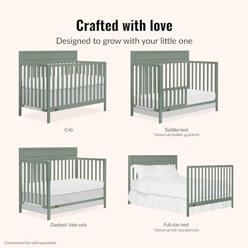 Image of Dream On Me Avery 5-in-1 Convertible Full-Size Baby Crib, Meadow Green