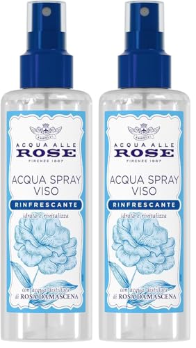 Acqua alle Rose, Spray Viso Rinfrescante, con Acqua Distillata di Rosa Damascena, 200 ml (Confezione da 2)