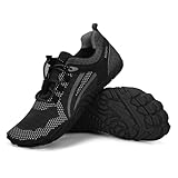 Botas descalzas de invierno para hombre y mujer, impermeables, para hombre, mujer, forro de piel cálida, para nieve, senderismo, botas de tobillo unisex para caminar al aire libre, Black, 46/48 EU