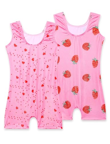 Image of 2 Pack Leotard for Girls Gymnastics Sparkly Tumbling Unitards with Shorts Sleeveless One Piece Biketards
