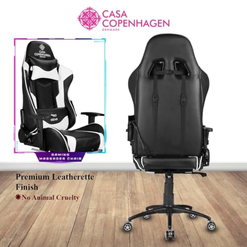 Image of Casa Copenhagen Racing,High-Back Italian Leather Gaming Ergonomic Chair with Advanced Mechanism & Electric Back Massage, Memory Foam Seating & Multi Function Arm-Rest - Sun White /Black