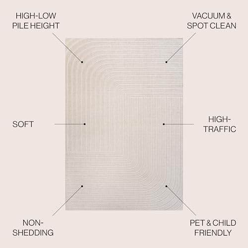 Image of JONATHAN Y Odense High-Low Angle Ivory /Cream Indoor /Outdoor Area Rug, 8x10, Modern, Contemporary, Geometric, Bohemian, Bedroom, Kitchen, Living Room, Non Shedding (SCN101A-8)