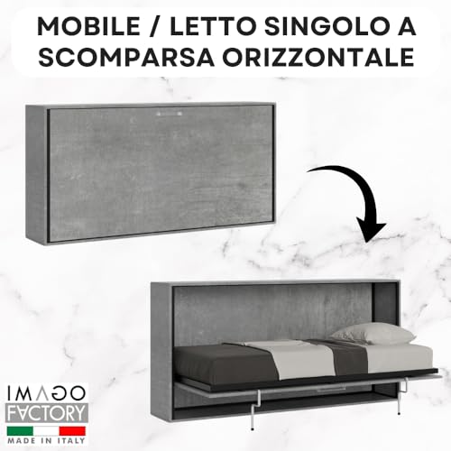 Imago Factory Kendo Singolo - Mobile Letto A Scomparsa Singolo (L.200 P.106 H.97) Letto A Scomparsa Orizzontale 100% Made In Italy, Letti A Scomparsa (Materasso Non Compreso, Cemento) - 3