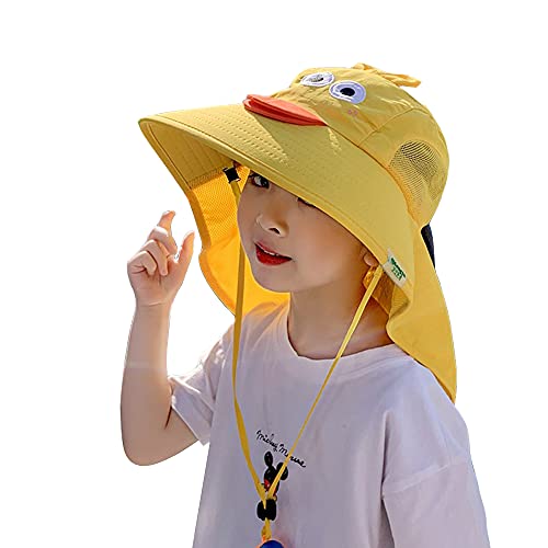 MeiAOBest Sommer Unisex Kinder Sonnenhut mit UV-Schutz Herbst geeignet Ausflug Einstellbar Fischerhut Urlaub Große Krempe Strandhüte für Mädchen Jungen, gelb, 14 Jahre Cover