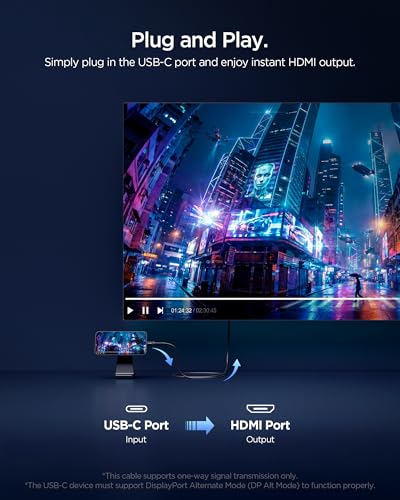 Image of Spigen USB-C to HDMI 2.0 Cable [4K@60Hz HDR] [32Ch Audio & CEC ] Zero-Flicker Premium for Home Theater, TPE & Gold Plated for Smartphones, Tablets, Laptops and Other USB-C Devices, 2M(6.6ft)- Black