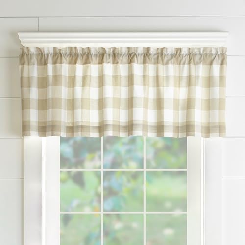 Elrene Home Fashions - Mantovana da cucina con finestra a quadri, 152,4 x 38,1 cm, colore: marrone chiaro/bianco