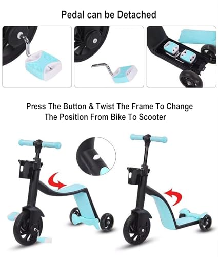 Image of 3 in 1 Kids Tricycle /Baby Balance Bike and Kids Scooter. Tricycle for Toddlers 1-3, Bike for Toddlers. Converts from a Balanced Bike /Scooter /Trike. Easy Push Button Settings.