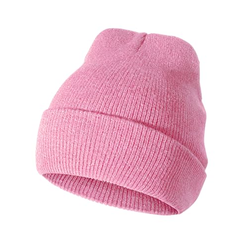 Scotamalone Beanie Hat for Women Men Knit Cuffed Cap Pink