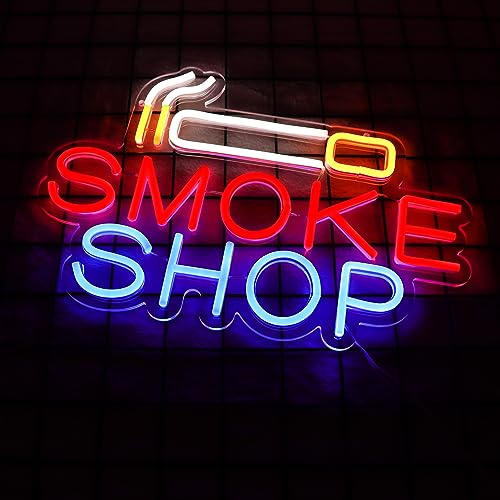 Image of Smoke Shop Neon Sign for Business Advertising,Smoking Lounge,Man Cave Light,Home Bar or Garage Decor,Vibes Lights for Pub,Party.5V USB.