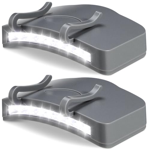 Mudder 2 Pcs Hat Light Clip 11 LED Hat Lights Clip on Headlamp Battery Powered Brim Lamp Gray Waterproof Ultra Bright Headgear Flashlight for Hunting Camping Fishing Hiking