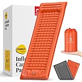 QPAU Isomatte Camping, 12cm Ultra-Dicke aufblasbare Selbstaufblasende Pad mit eingebauter Pumpe, leichte, kompakte Luftmatratze zum Wandern, Rucksack, Zelt zum Reisen, Orange