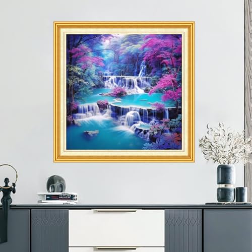 Image of DMCVIVR Stamped Cross Stitch Kits for Beginners Adults Needlepoint Kits for Beginners Embroidery Kits for Adults Crossstitch Kit for Beginners 11CT-Wonderful Waterfall 18x18 inch