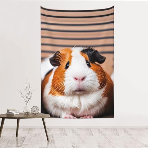 Tapisserie murale cochon d'Inde 152x101 cm en velours pêche pour décoration de chambre