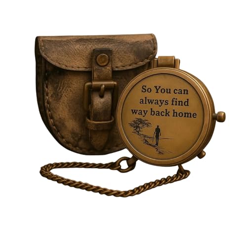 Brújula funcional de latón con cubierta de cuero, estilo náutico vintage, regalo coleccionable miniatura 1