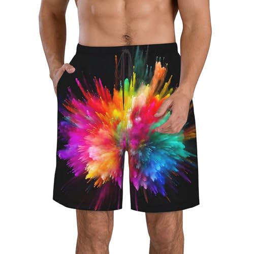 Color Explosion Men's Swim Trunks Quick Dry Board Shorts with Pockets Casual Drawstring Beach Shorts