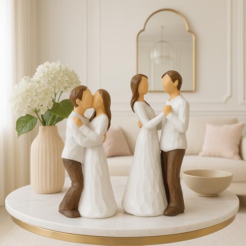 Beautiful Hand Painted Small Size Resin Romantic Couple Statues f...