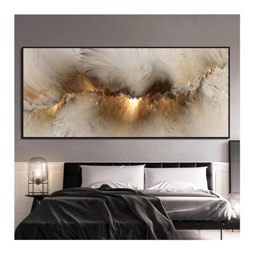 Peinture murale abstraite gris jaune 60x140cm encadrée pour salon