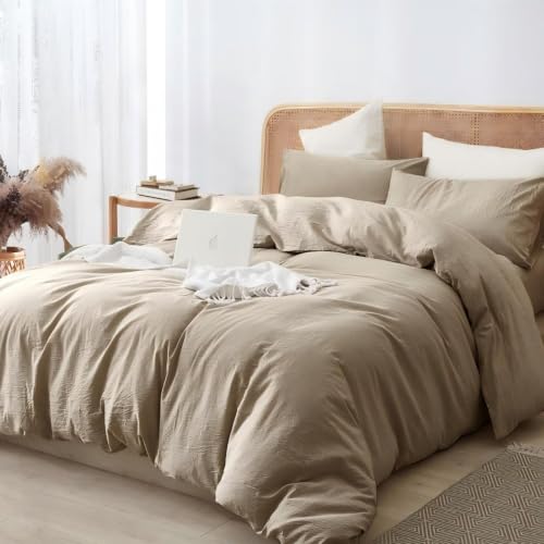 Freyamy Bettwäsche 135x200 Baumwolle Khaki Unifarbig ÖKO-TEX Bettwäsche Set – Ansicht 3