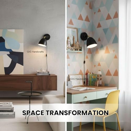 Image of GIG Handicrafts Lighting fixtures Mounted on the wall Study, Living Room, and Bedroom Industrial Sconce, E27 Base Antique wall lamp with Antique Swing Movement arm, Black