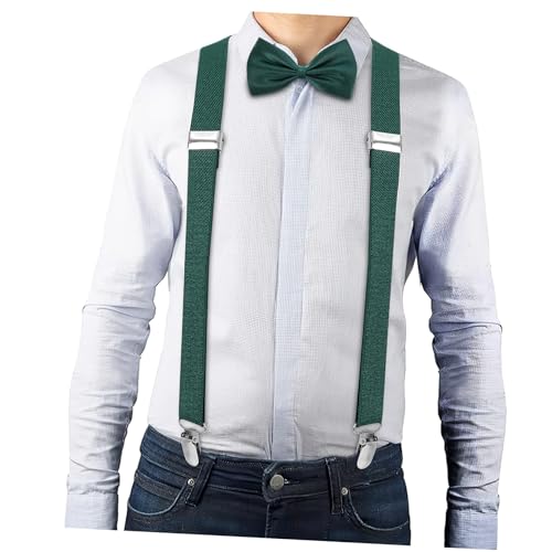 TOVINANNA Boy's Dress Suspenders Bow Tie Set for Tuxedo Elastic Bow Tie and Suspenders for Pants