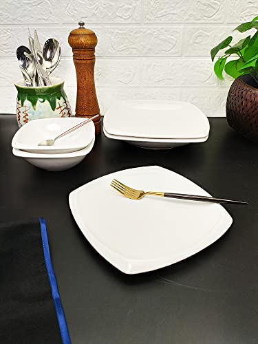 Jinsongdafa Porcelain Square Dinner Plates, White 7.3 Inch Square Serving Plate For Steak, Pasta, Salad, Snacks, Pizza, Appetizer Plates-Set Of 4 (7.3 Inch Square Dinner Plates) #TOP5