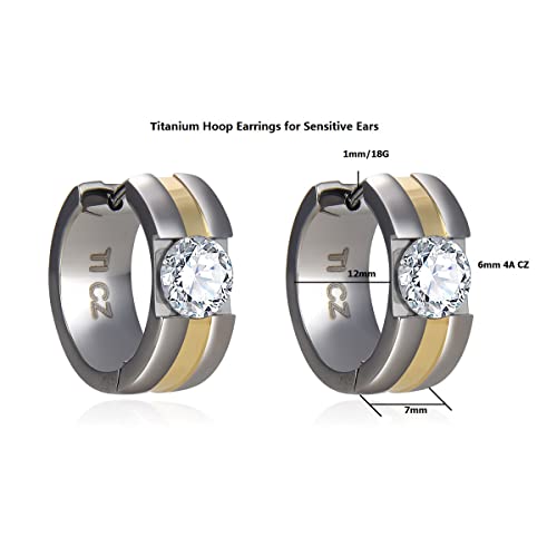 Pendientes de aro de titanio G23 unisex con circonitas cúbicas 5