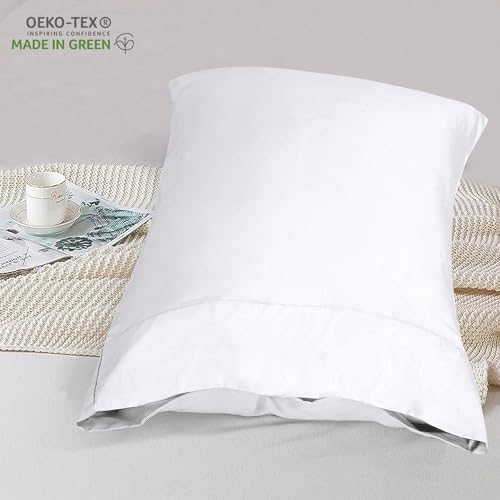 Image of ROYALE LINENS 300 Thread Count 100% Long Staple Combed Cotton Pillowcases Set of 2 - Ultra Soft - King Bed Pillow Cover - 20 inchx40 inch - Breathable, Cool & Crisp Percale White Pillow Cases (King, White)